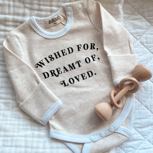 Baby Announcement Bodysuit | Wished for, Dreamt of, Loved