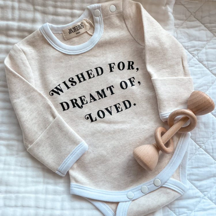 Baby Announcement Bodysuit | Wished for, Dreamt of, Loved