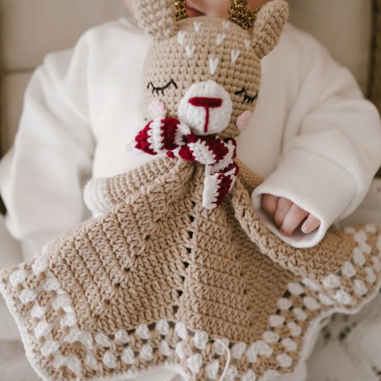 Christmas Fawn Deer Baby Toy | Festive Heirloom Lovey Comforter by Blossom & Pear
