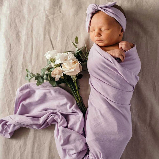 Lilac Purple | Baby Jersey Wrap & Topknot Set
