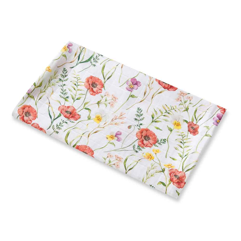 Floral patterned baby girl wrap on a white background