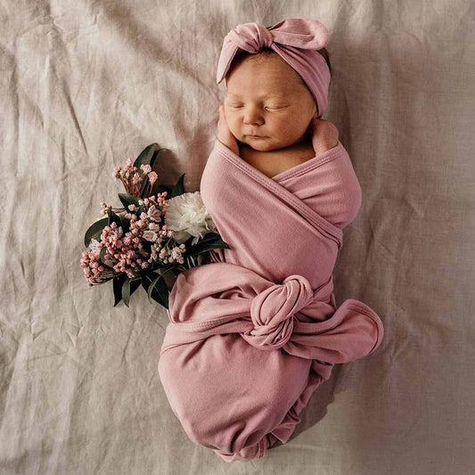Jewel Pink | Baby Jersey Wrap & Topknot Set