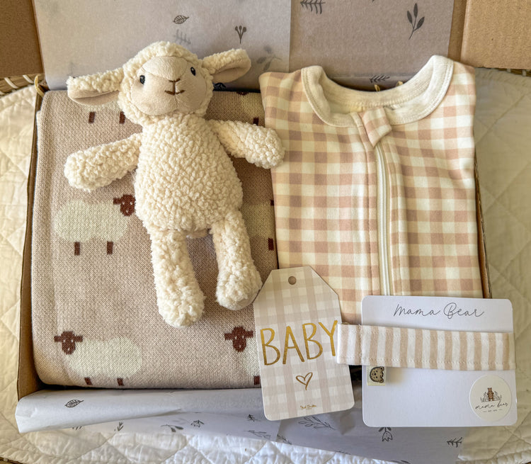 Gender Neutral Baby Blanket Gift Box | Beige Sheep