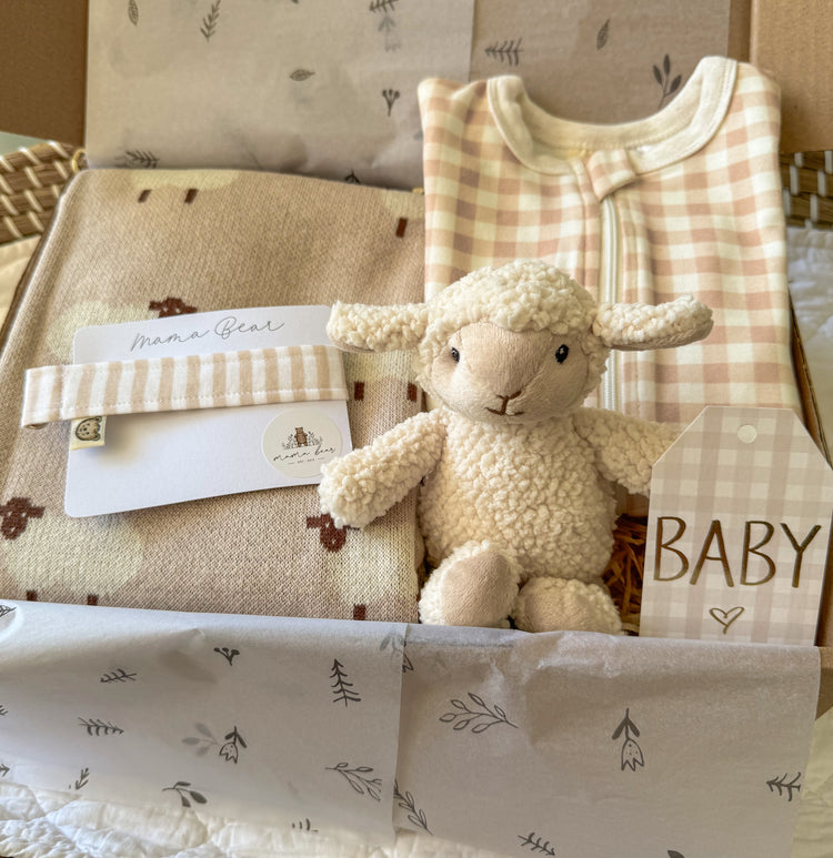 Gender Neutral Baby Blanket Gift Box | Beige Sheep