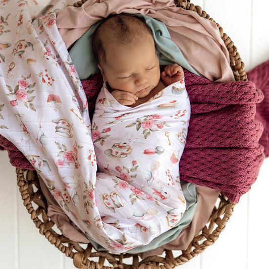 Baby Muslin Wrap - Alice's Tea party | Snuggle Hunny