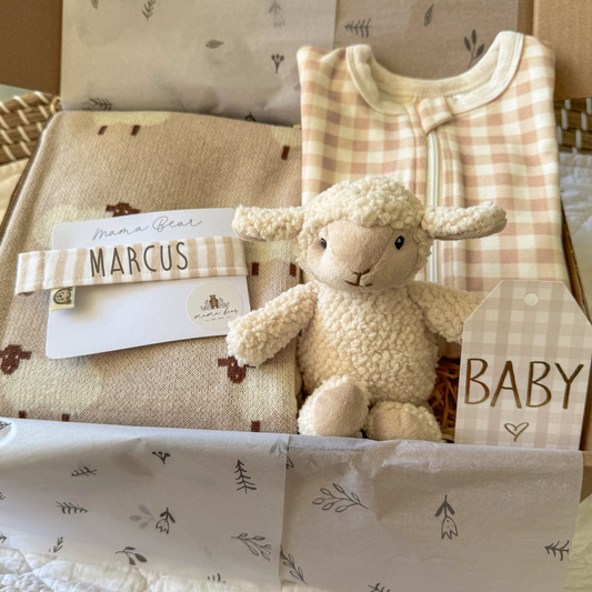 Gender Neutral Baby Blanket Gift Box | Beige Sheep