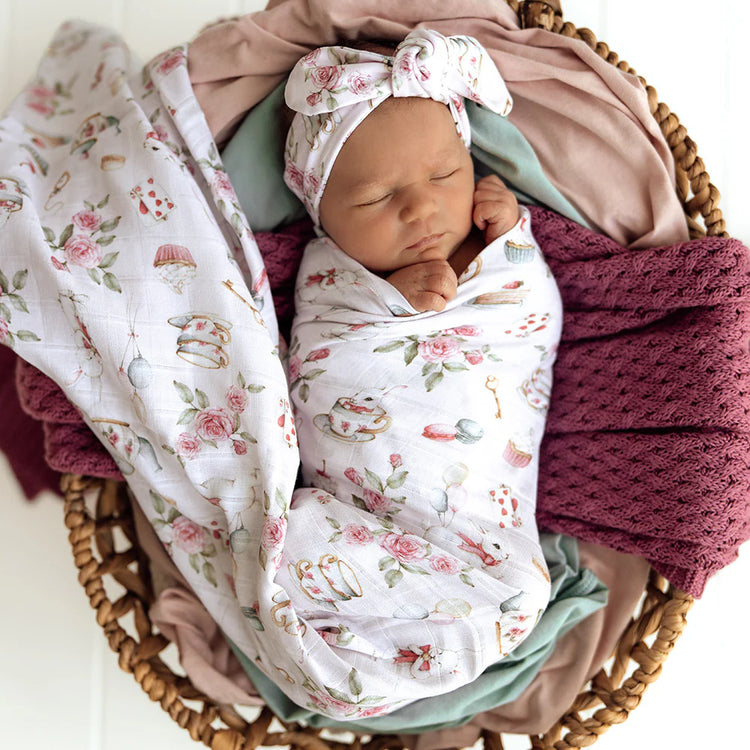 Baby Muslin Wrap - Alice's Tea party | Snuggle Hunny