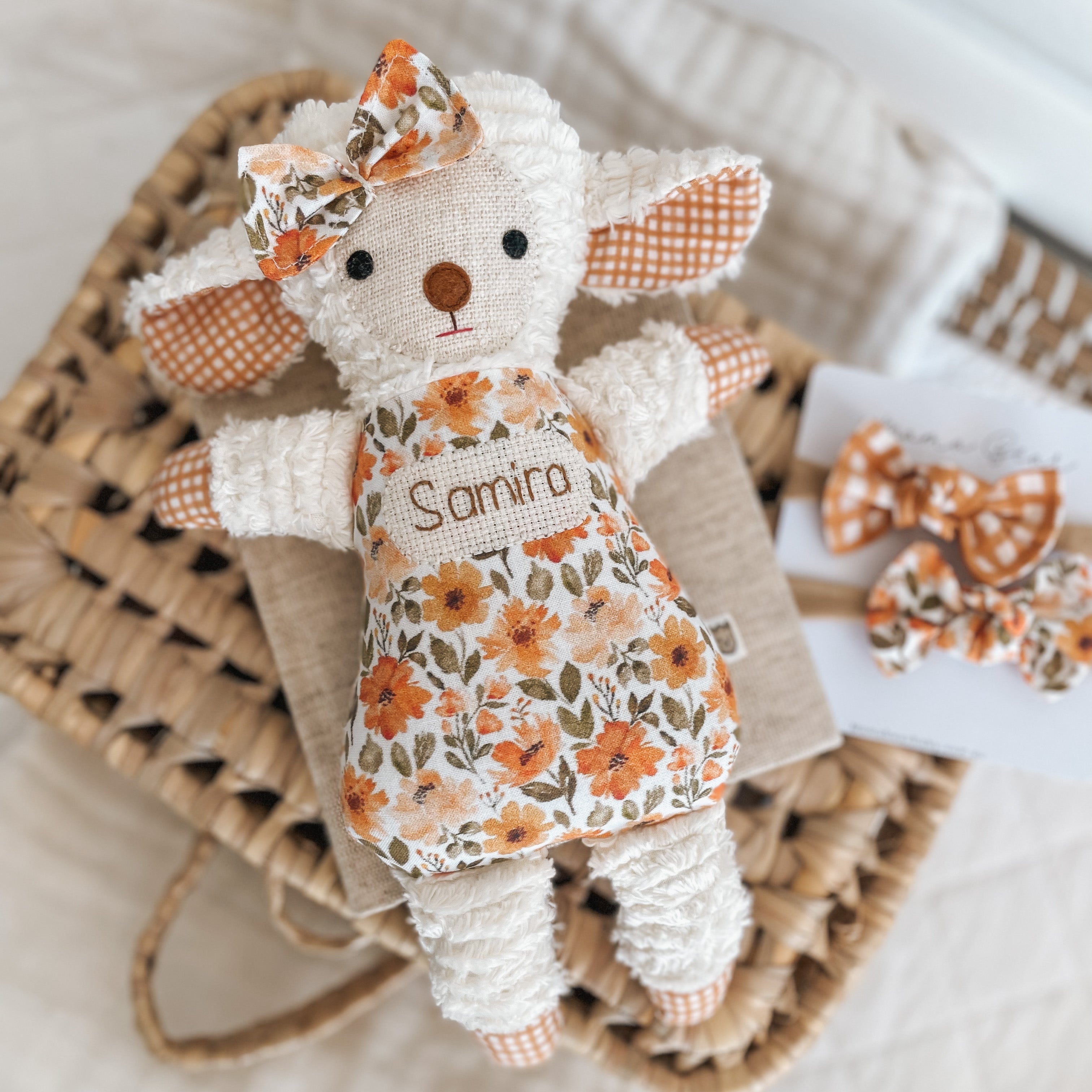 Personalised Baby Lambie Snuggly | Burnt Orange Blossom