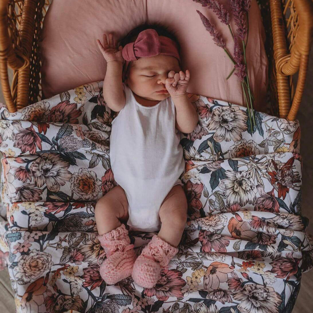 Pink floral muslin wrap