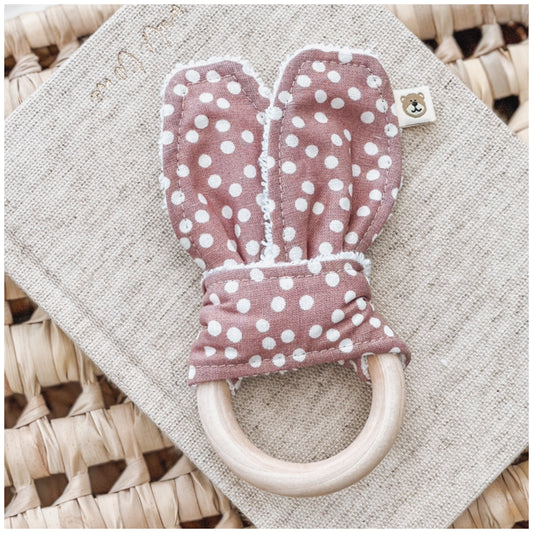 Natural wood & Bunny Ear Teething Ring - Musk Spot