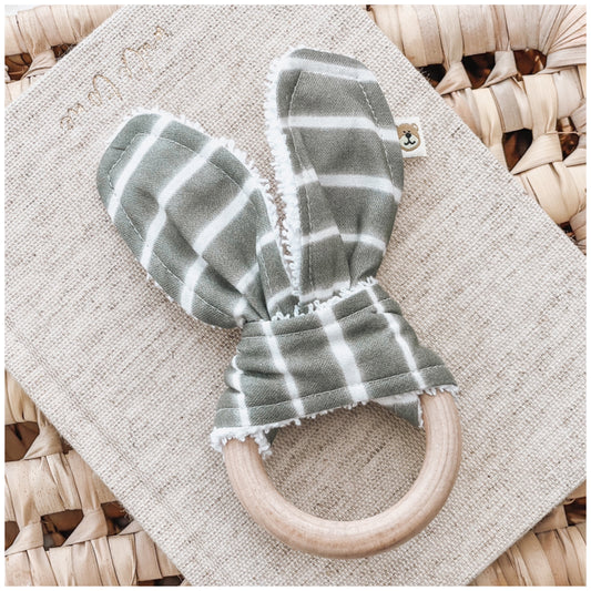 Natural wood & Bunny Ear Teething Ring - Sage Blurred Lines