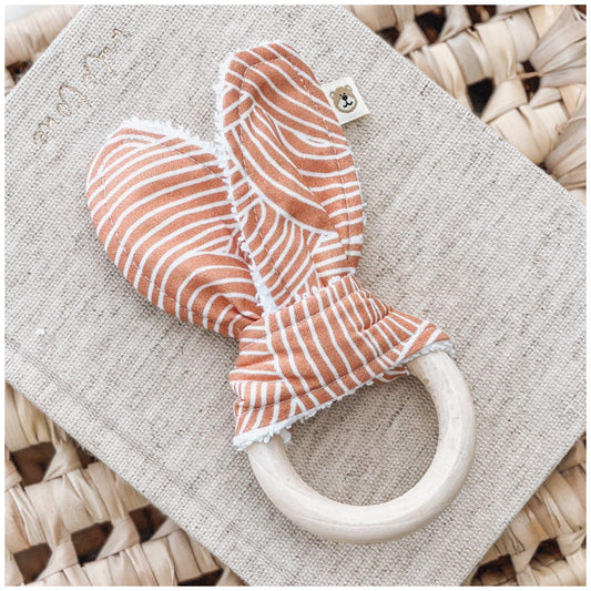 Natural wood & Bunny Ear Teething Ring - Desert Orange