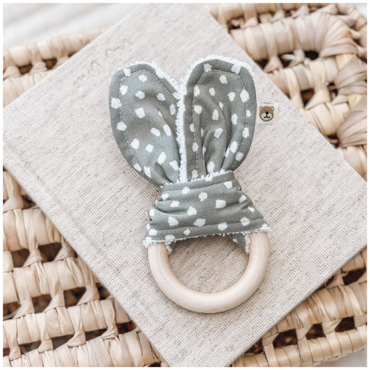 Natural wood & Bunny Ear Teething Ring - Sage Spot