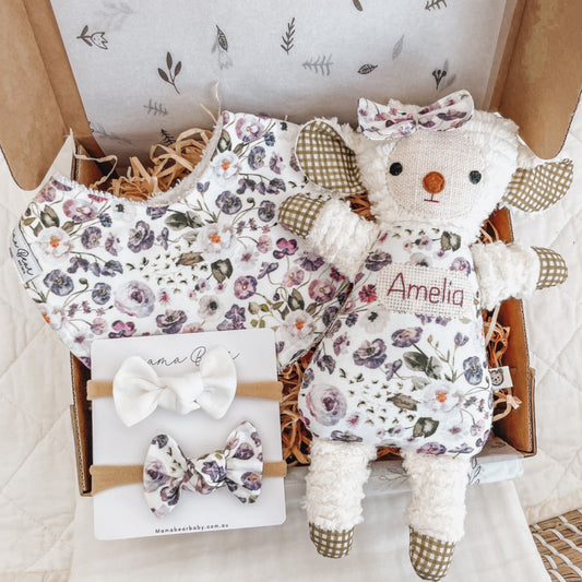 Chenille Lamb Giftbox - Mauve Floral