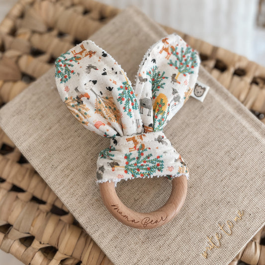 Natural wood & Bunny Ear Teething Ring - Farm Ute