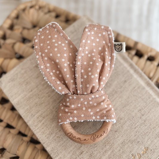 Natural wood & Bunny Ear Teething Ring - Nude Spot