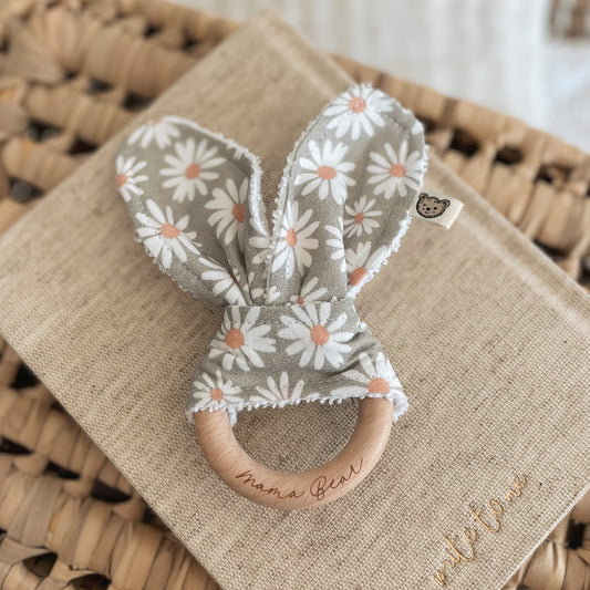 Natural wood & Bunny Ear Teething Ring - Miss Daisy