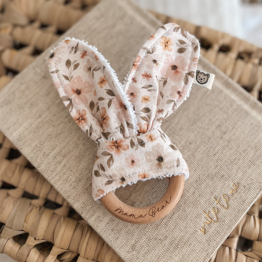 Natural wood & Bunny Ear Teething Ring - Blossom