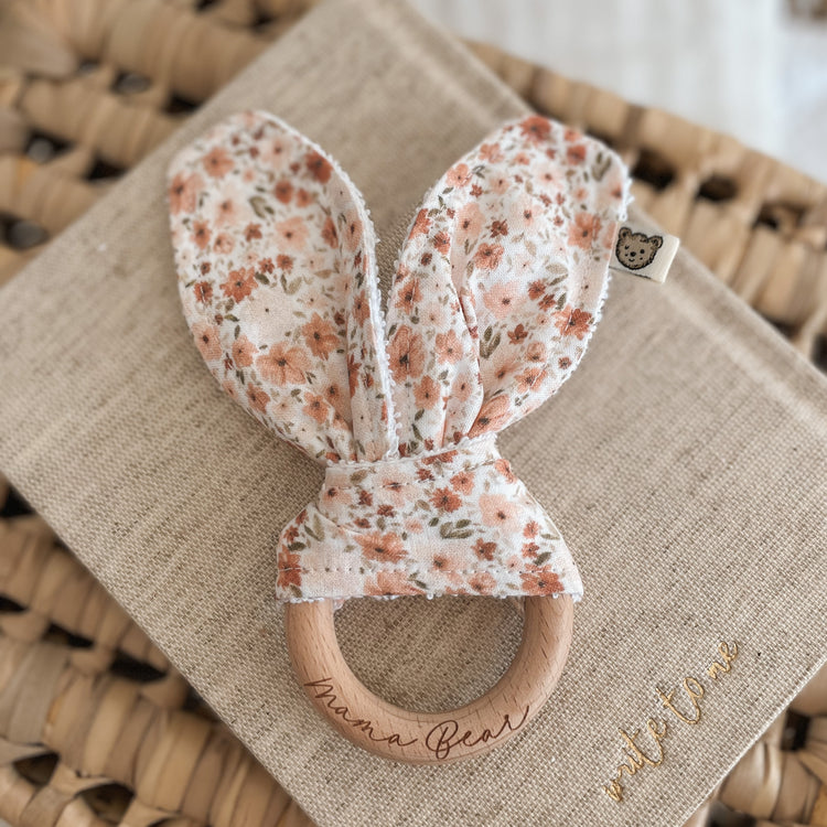 Natural wood & Bunny Ear Teething Ring - Aster