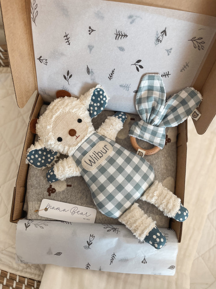 Chenille Lamb & Blanket Giftbox | Blue Check