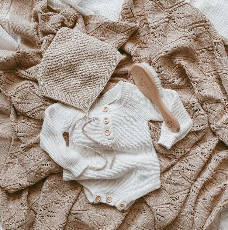 Long Sleeve Baby Knit Romper | Milk