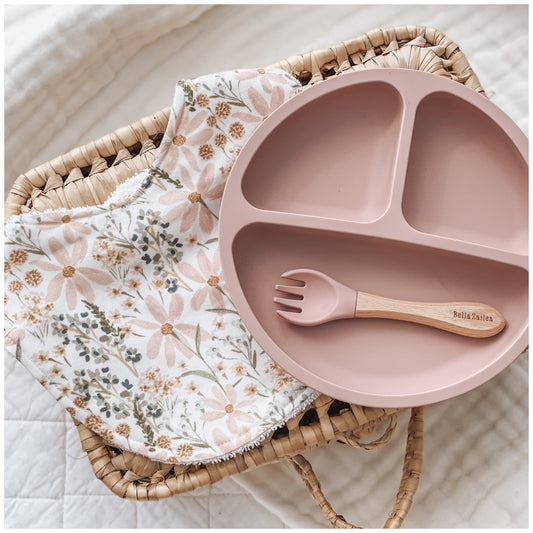 Suction Plate & Bib Set | Pastel Pink