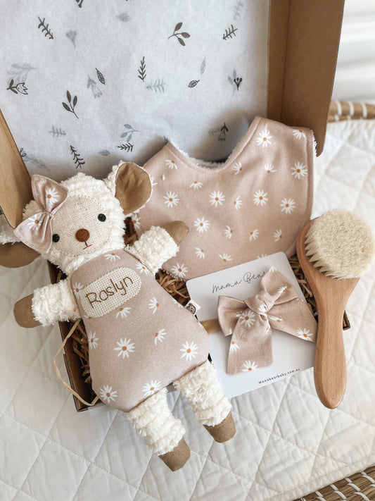 Chenille Lamb & Bib Giftbox - Blush Paper Daisy
