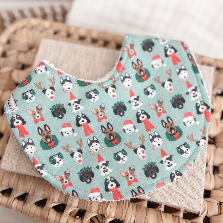 Bib - Christmas Puppies (Green Background)