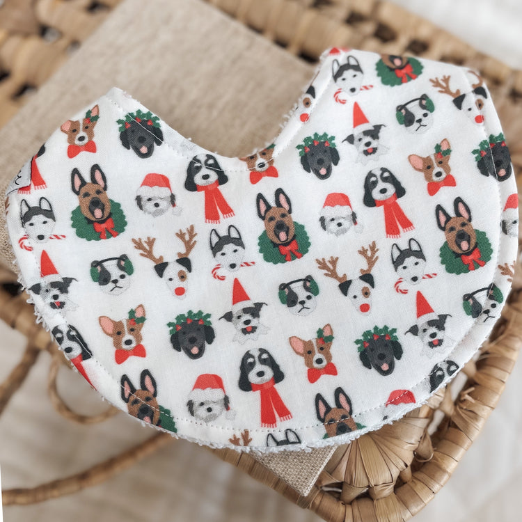 Bib - Christmas Puppies (White Background)