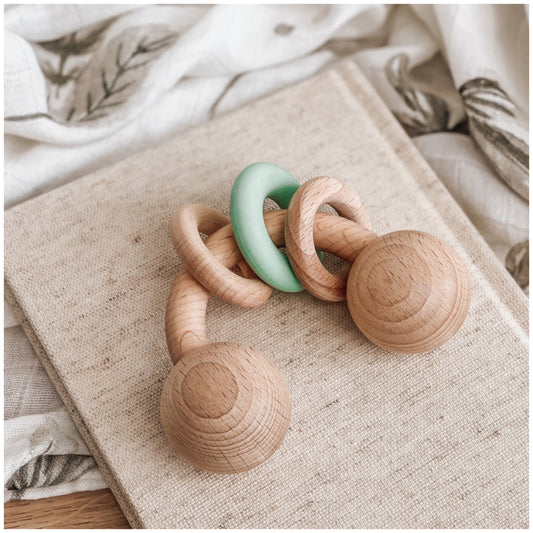 Rainbow Wooden Rattle | Mint Green