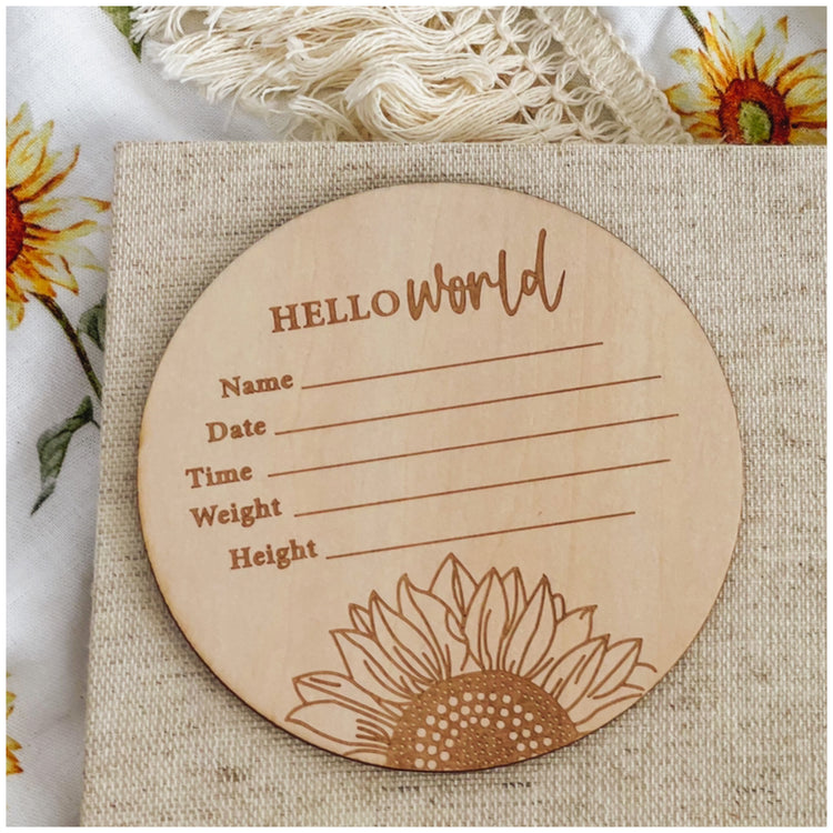 Birth Details Wooden Plaque 10cm | Sunflower