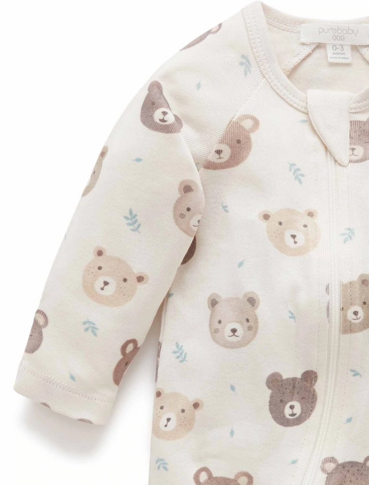 Printed Little Bear Zip suit | Purebaby
