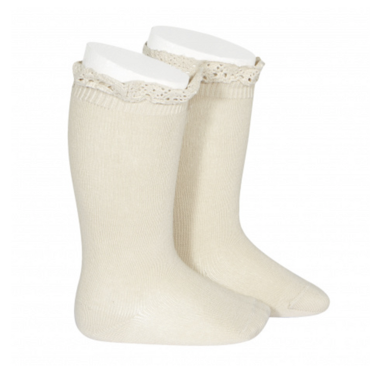 Knee Socks with Lace Edging Cuff | Condor