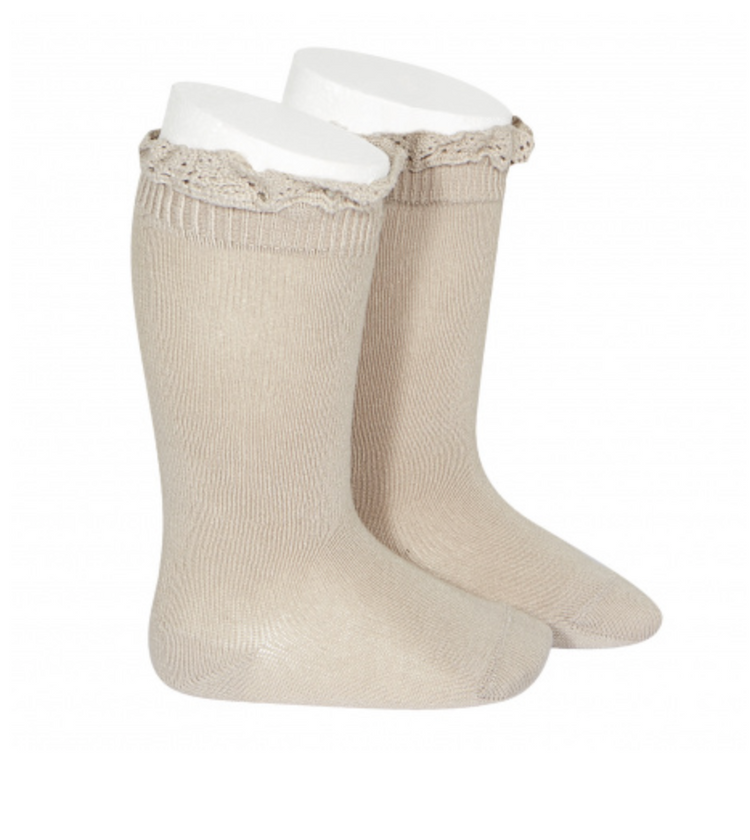 Knee Socks with Lace Edging Cuff | Condor