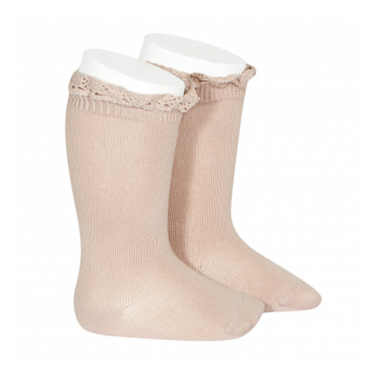 Knee Socks with Lace Edging Cuff | Condor