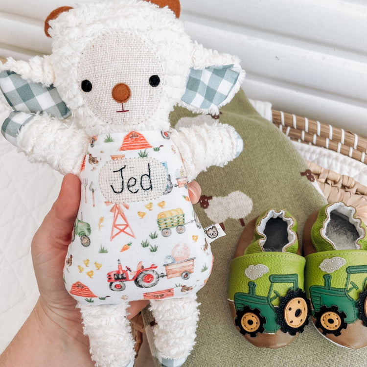 Personalised Baby Boy Gift Handmade Lamb Toy | Little Farmer