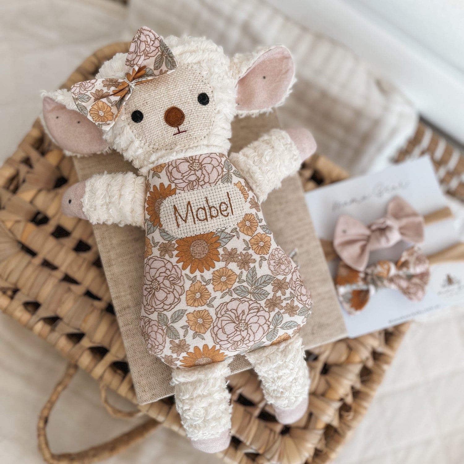 Handmade personalised baby snuggly toy 