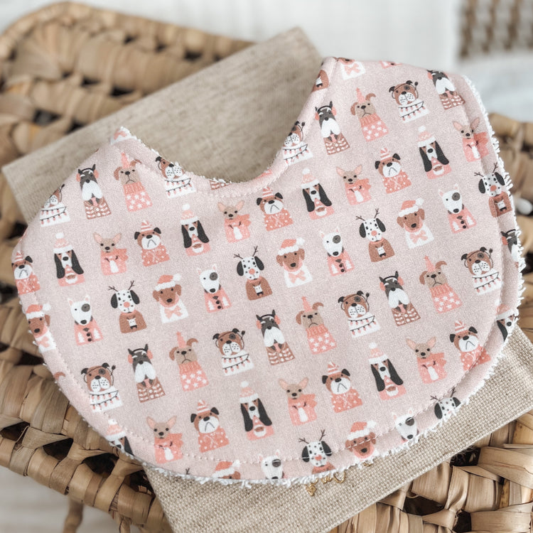 Bib - Pastel Pink Christmas Puppies